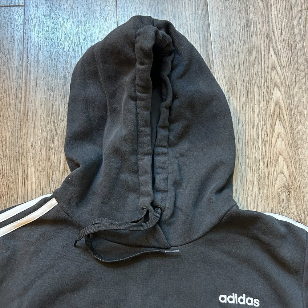 Adidas Women's 3 Stripe Black Fleece Hoodie Pullover Size XL - Picture 3 of 6